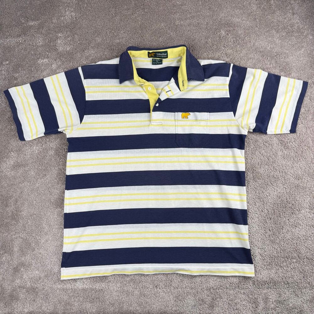 Golden Bear by Jack Nicklaus Striped Polo Size XL Navy Yellow Golf Preppy Retro